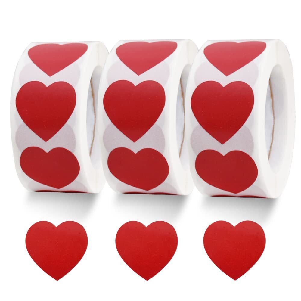 3921 1500 Labels Red Heart Stickers 1 inch Heart Coding Shape Paper Labels